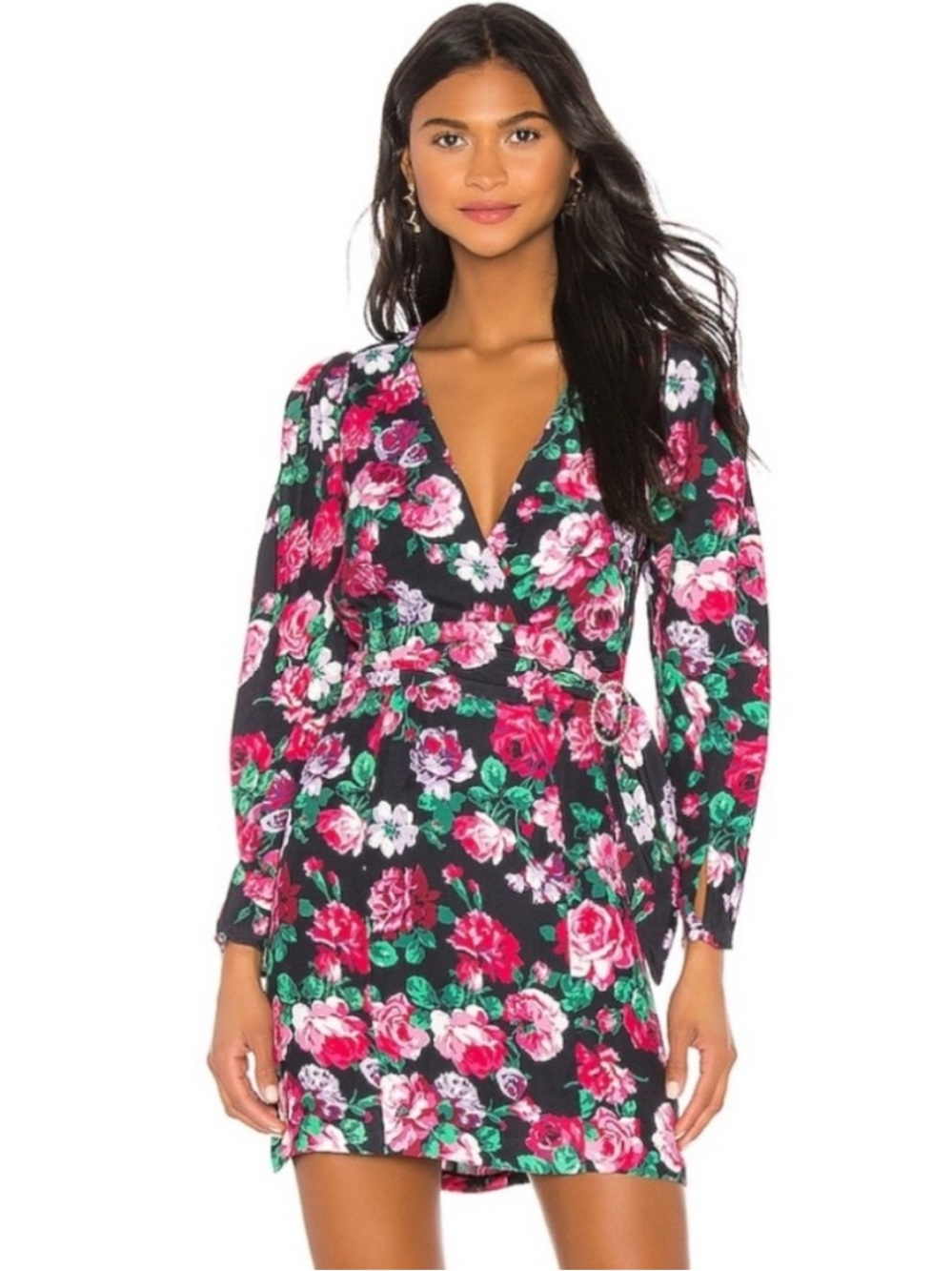 Revolve Ronny Kobo Edrea Black Floral Dress Large